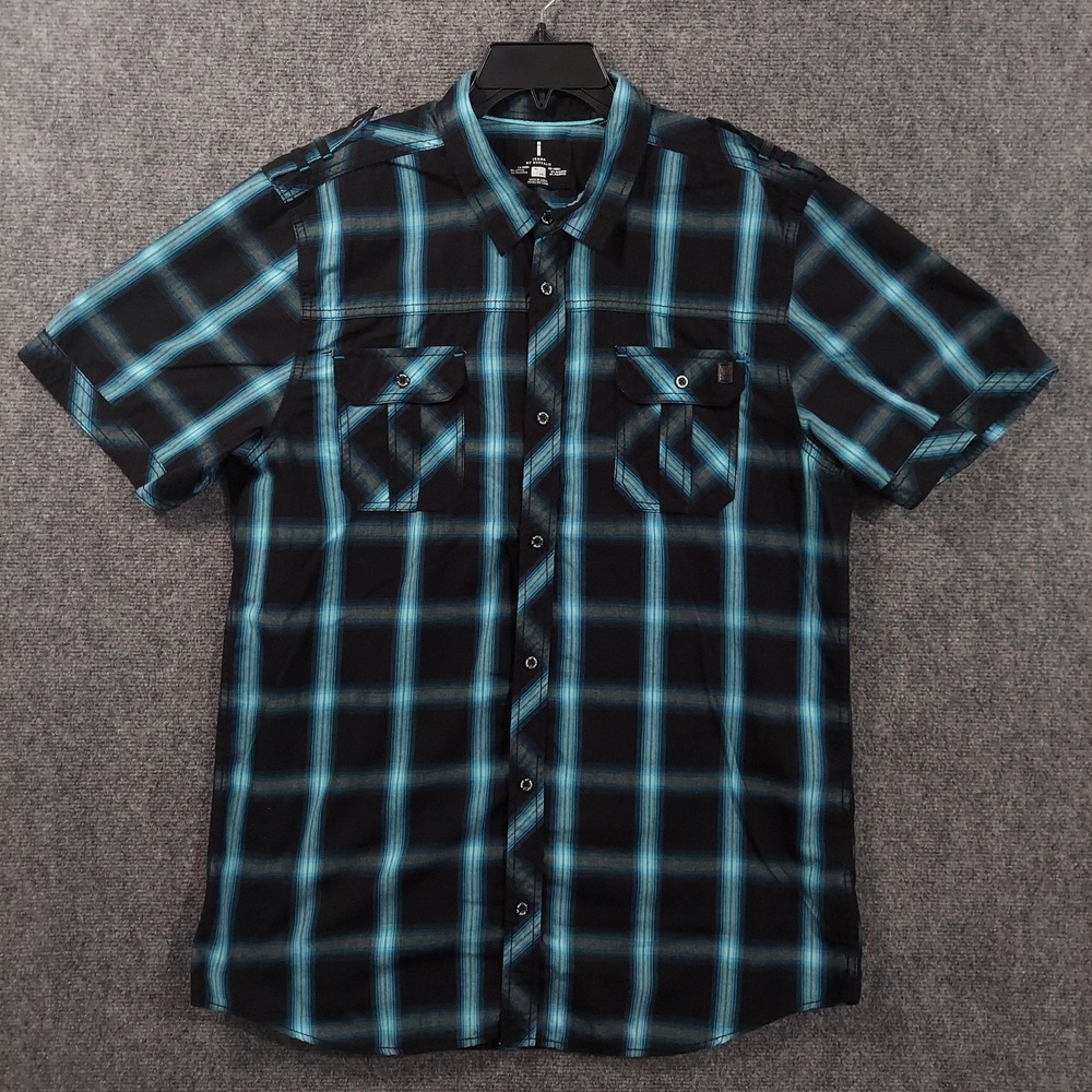 Jeans By Buffalo Shirt Mens XL Blue Plaid Short Sleeve Button Up Western epilate